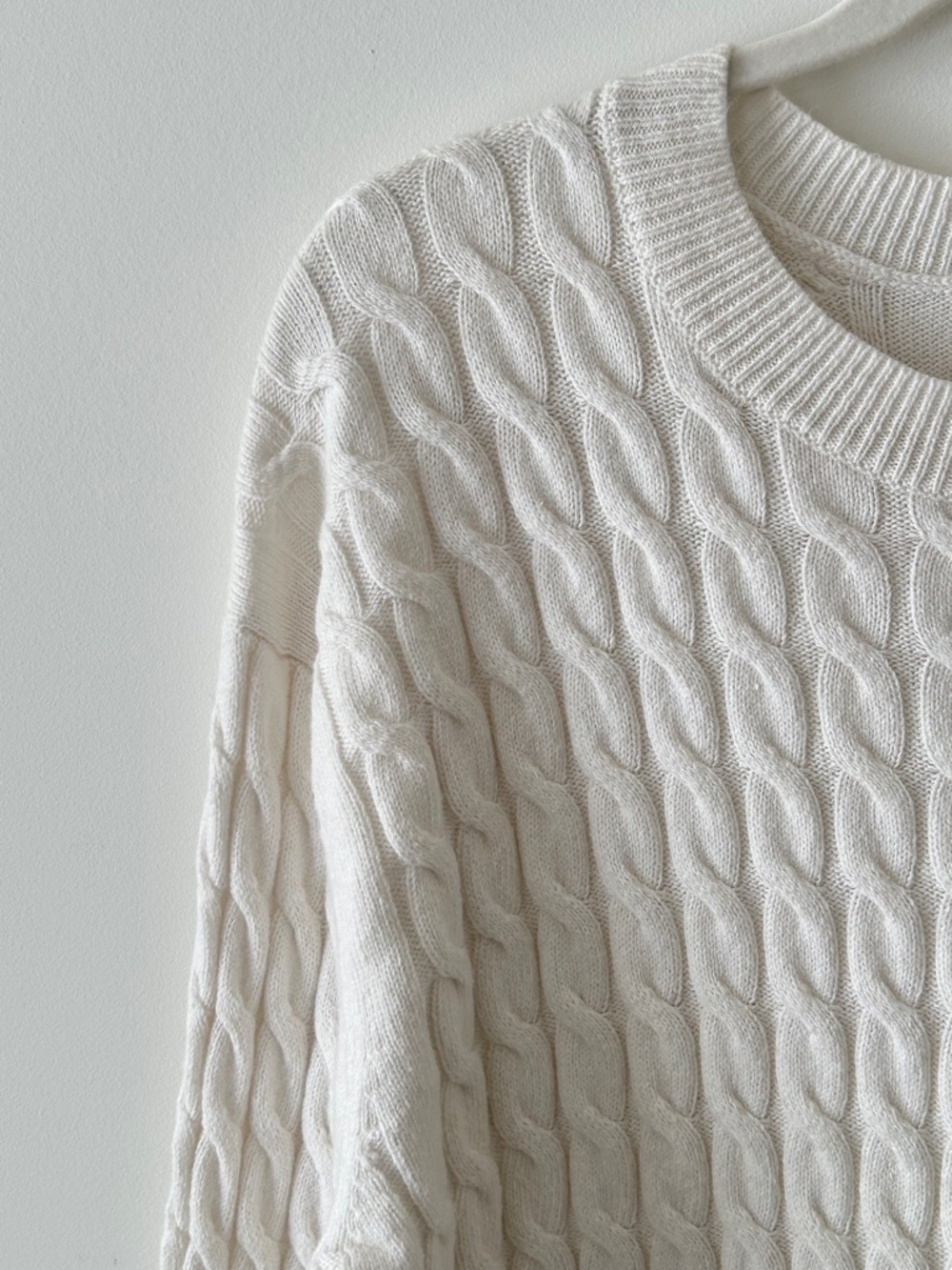 Nordstrom Cream White Organic Cotton & Merino Wool Cable Knit Crewneck Sweater - Picture 4 of 16